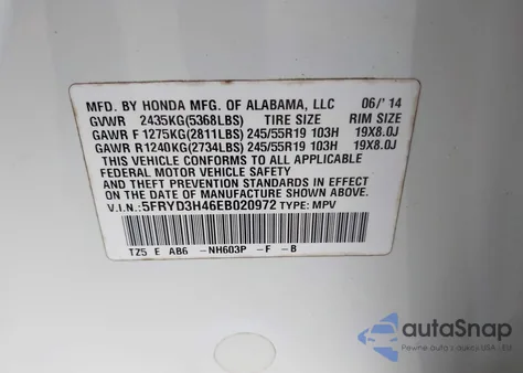 2014 Acura Mdx Technology Package from USA, damaged, VIN 5FRYD3H46EB020972